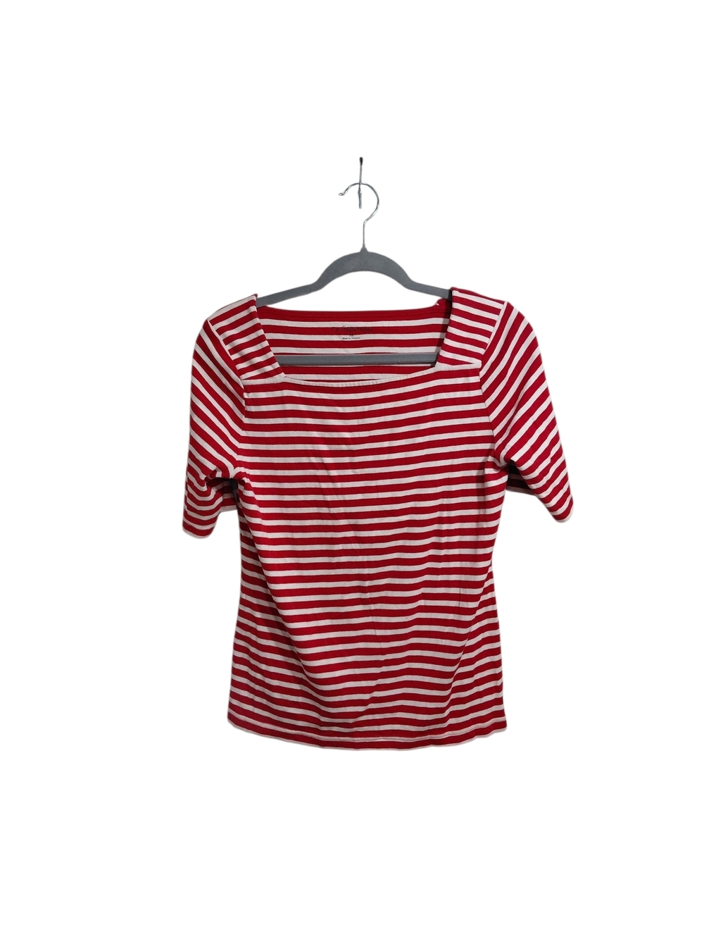 croft & barrow Red and White Striped Square-Neck Short Sleeve Top